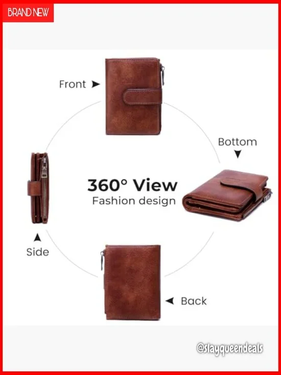 Small Leather Wallet RFID Blocking with Photo ID Card Holder Zipper Coin Purse - Picture 5 of 6